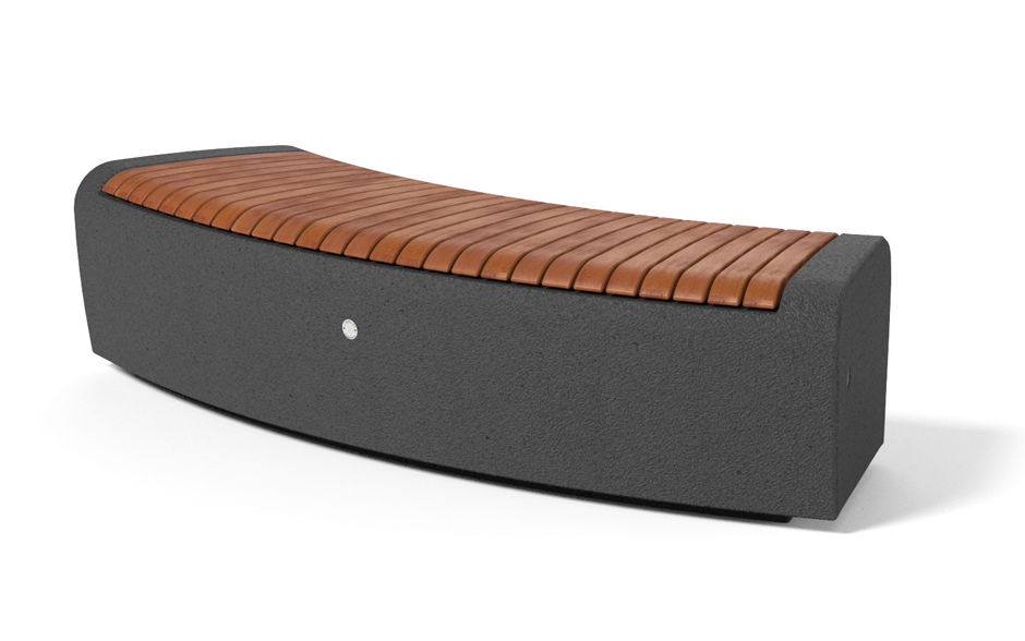 ONDA bank steen bocht met hele houten zitting