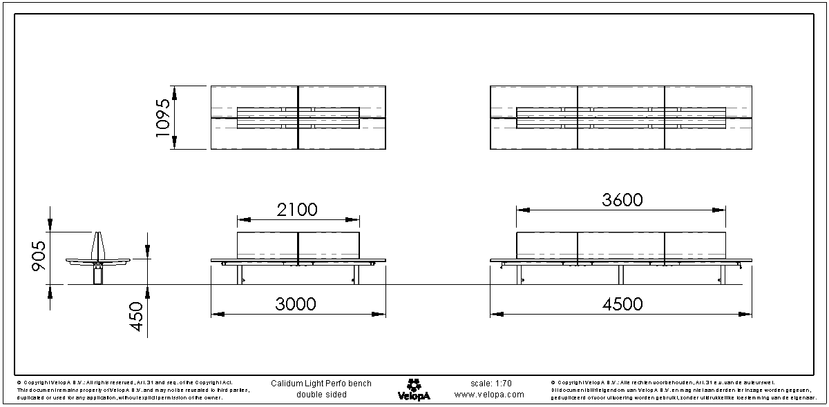 Calidum Light bank dubbelzijdig met rugleuning RVS