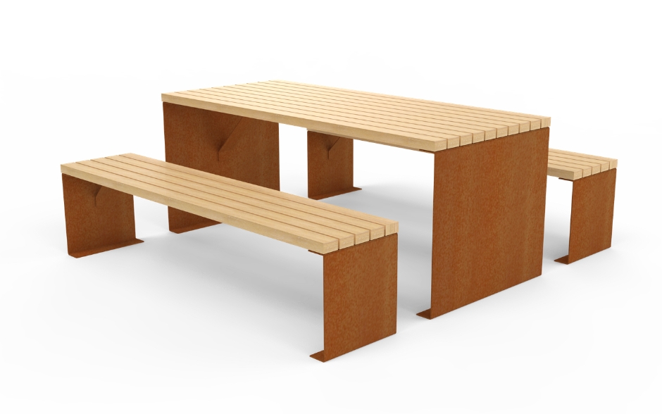 LINN picknickset cortenstaal & hout