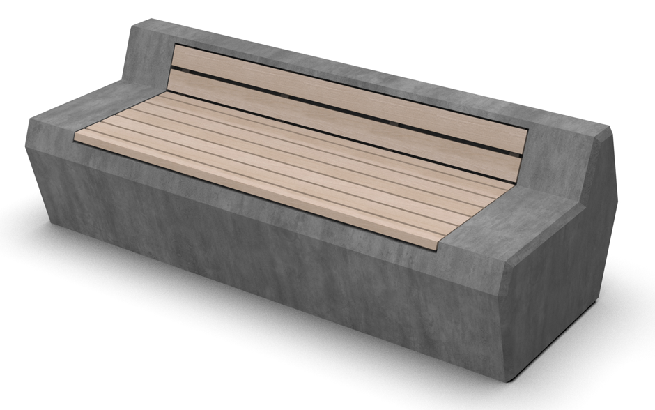 Rino bank circulair beton houten zitting met rugleuning