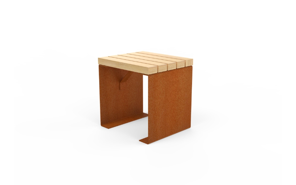 LINN kruk of bijzettafel cortenstaal & hout