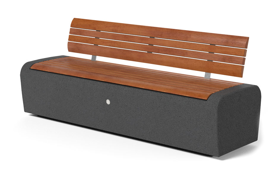 ONDA bank steen recht met hele houten zitting en rugleuning