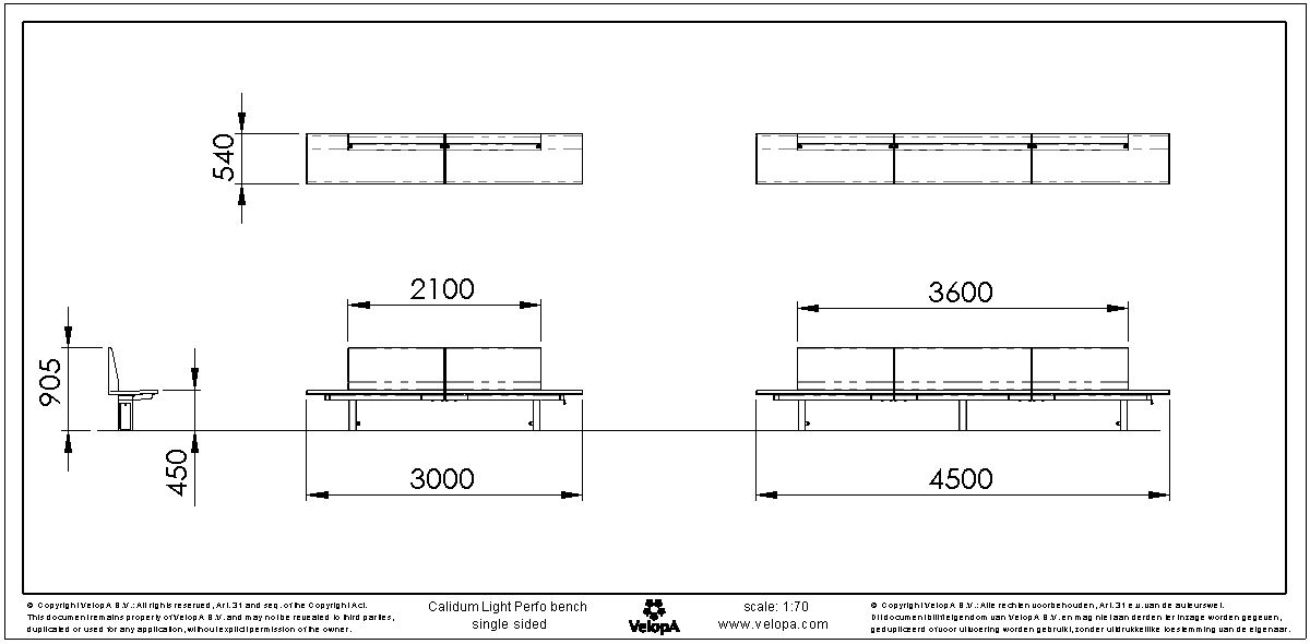 Calidum Light bank enkelzijdig met rugleuning RVS