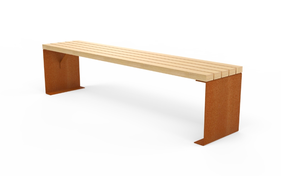 LINN bank cortenstaal & hout zonder rugleuning